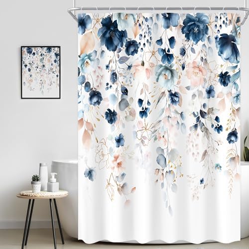 Small Stall Flower Blue Pink Spring Bathroom Shower Curtain Set