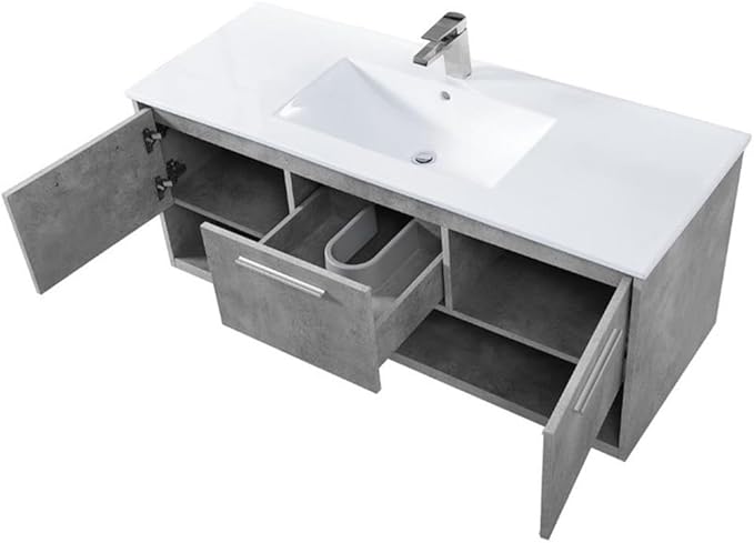 Elegant Decor Kasper 48" Single Porcelain Top Floating Bathroom Vanity in Gray
