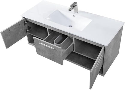 Elegant Decor Kasper 48" Single Porcelain Top Floating Bathroom Vanity in Gray