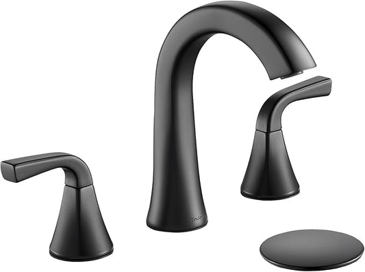 Matte Black Bathroom Sink Faucet, 2 Handle 8 inch Widespread Bathroom Faucet with Pop-up Drain and Water Supply Hose, Lavatory Vanity Faucets, TAF826-MB