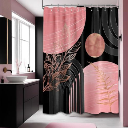 Pink and Black Shower Curtain, 60X72 in, Mid Century Modern Girls