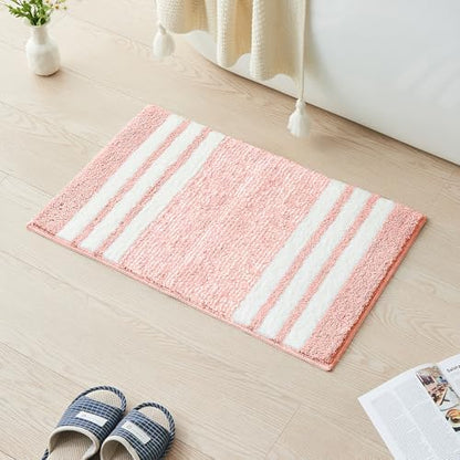 CozeCube Blossom Pink Striped 32"x20" Non Slip Washable Bath Mat