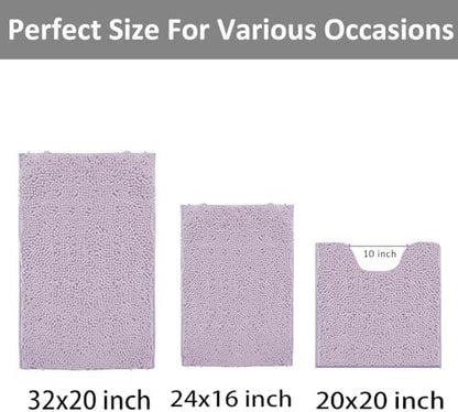 RUN HELIX Chenille Bathroom Rugs - 3 Piece Bath Mats, Non-Slip Luxury Bathroom Runner Rugs, Extra Soft and Absorbent Shaggy Rugs, Washable Dry Plush