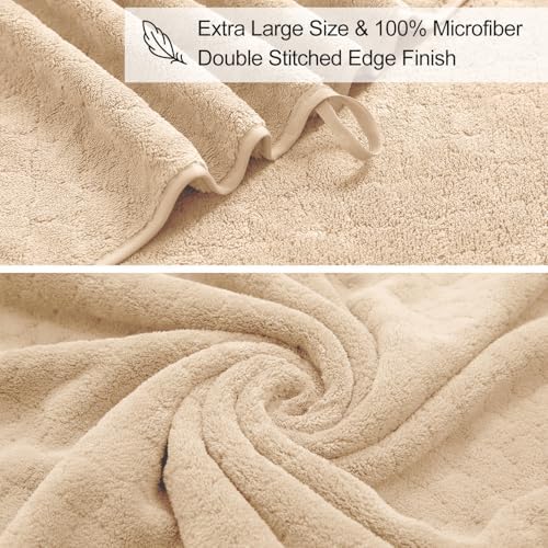 8-Piece Bath Towels Set,2 Oversized Bath Sheet,2 Hand Towels and 4 Washcloths - 600 GSM Soft Microfiber Highly Absorbent Quick Dry Shower Towel Collection for Bathroom Hotel and Spa,Light Yellow
