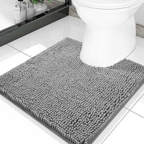 Smiry Luxury Chenille Toilet Rugs U-Shaped 20x20, Soft Absorbent Non-Slip Contour Bathroom Rugs for Toilet, Machine Washable Contoured Bath Mats, Grey