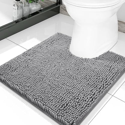 Smiry Luxury Chenille Toilet Rugs U-Shaped 20x20, Soft Absorbent Non-Slip Contour Bathroom Rugs for Toilet, Machine Washable Contoured Bath Mats, Grey
