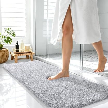 OLANLY Microfiber Bathroom Rugs 47x17, Quick Dry Bath Mat, Grey and White