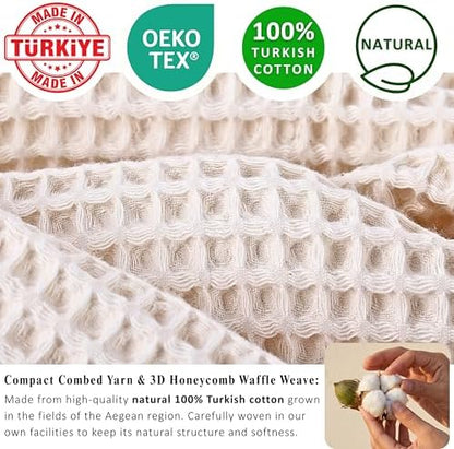 PÜSKÜL Raw-Undyed Natural 100% Turkish Cotton Waffle Towels Set of 4-Piece