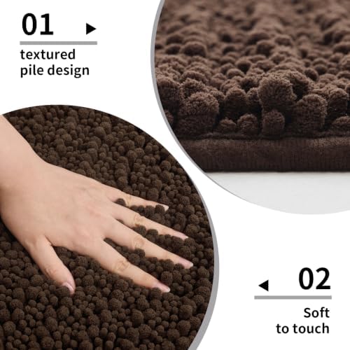 Disolla Brown Bathroom Runner Rug 24x70 Inch - Extra Long Chenille Bath Mat, Luxury Shaggy Plush Absorbent Rug, Non-Slip Large Runner for Floor and Laundry Room