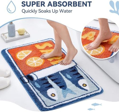 TRUEDAYS Sardine Bath Mat, Cute Bath Rugs for Bathroom 24x40 Inch, Blue