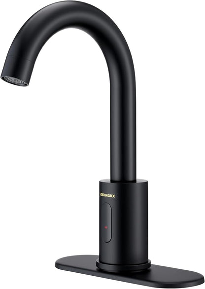 Touchless Bathroom Faucets for 1 or 3 Hole, Tall Body Automatic Bathroom Sink Faucets with Deck Plate,Motion Sensor Commercial Faucets for Bathroom&Kitchen,360° Swivel Spout,Black