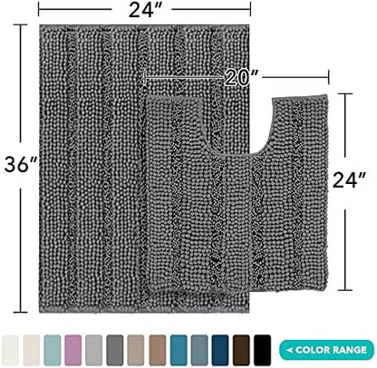 2-Piece Bathroom Rug Set with U-Shaped Mat, Soft Absorbent Chenille, Gray