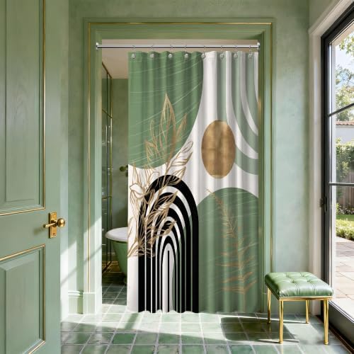 Sage Green and Gold Stall Shower Curtain, 48X72 in Narrow Small