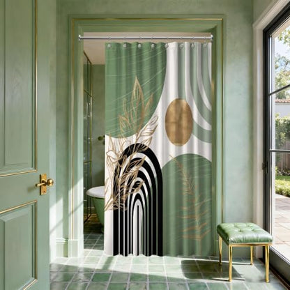 Sage Green and Gold Stall Shower Curtain, 48X72 in Narrow Small