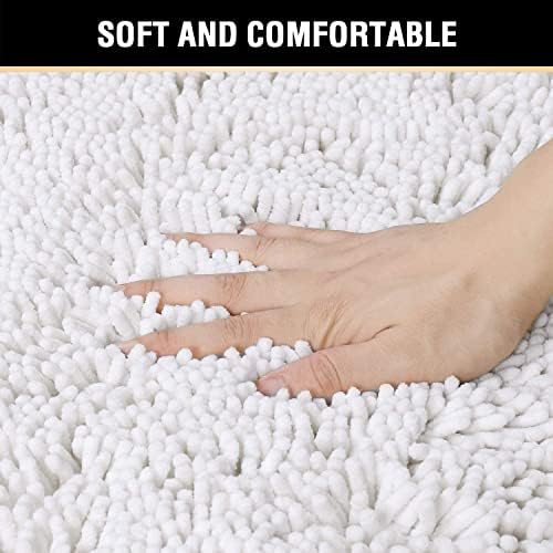 H.VERSAILTEX Original Luxury Chenille Bathroom Rug Mat (32" x 20"/20" x 20"), Extra Soft & Absorbent Shaggy Rugs, Machine Wash/Dry, Perfect Plush Carpet Mats for Tub (Curved Set, Pure White)