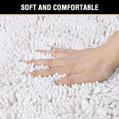 H.VERSAILTEX Original Luxury Chenille Bathroom Rug Mat (32" x 20"/20" x 20"), Extra Soft & Absorbent Shaggy Rugs, Machine Wash/Dry, Perfect Plush Carpet Mats for Tub (Curved Set, Pure White)
