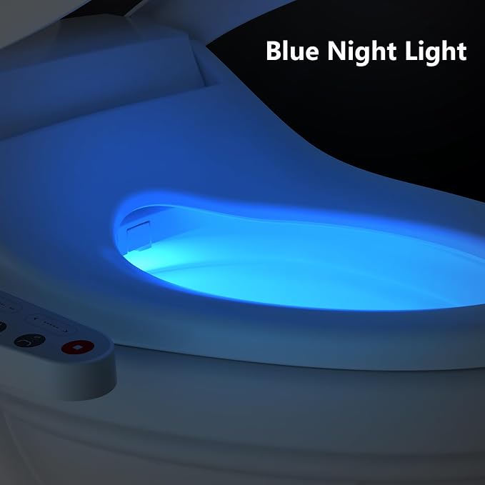 R&T V2601 Electric Bidet Seat, Elongated Smart Toilet Seat with Warm Water, Adjustable Heated Seat, Air Dryer, Night Light, Bidet Attachment for Toilet