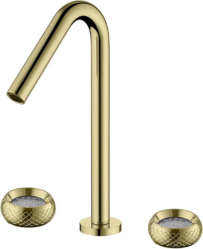 3 Hole Basin Mixer Faucet Brass 3 Hole Bathroom Faucets Double Handle-Brushed Gold