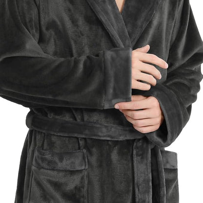 Yurhap Luxury Mens Robe with Hood, Ultra Cozy Fleece Bathrobe for Men, Plush Hooded Robe with Belt & 2 Pockets