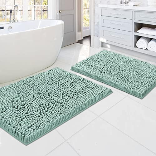 H.VERSAILTEX Bath Mats - Non Slip Luxury Chenille Bathroom Rugs, Extra Soft Absorbent Shaggy, Washable Fast Dry 2 Piece (Aqua Foam, 20" x 32"/17" x 24")