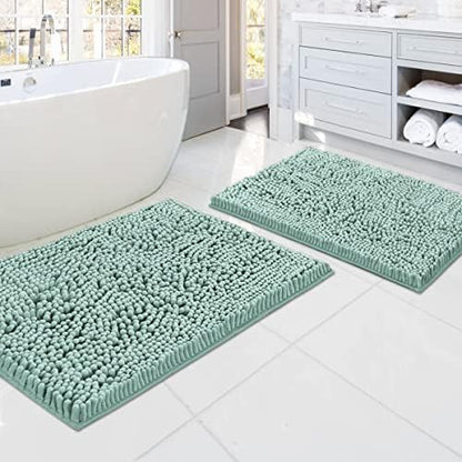 H.VERSAILTEX Bath Mats - Non Slip Luxury Chenille Bathroom Rugs, Extra Soft Absorbent Shaggy, Washable Fast Dry 2 Piece (Aqua Foam, 20" x 32"/17" x 24")