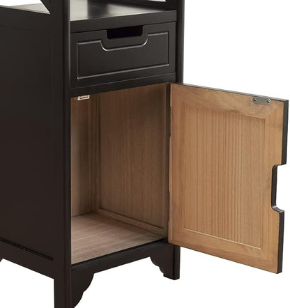 Assembled 30in Height Nightstand, Pre- Assembled Bathroom Floor Cabinet with Shelf and Storage Drawer, Black Tall End Table No Assembly Chest for Living Room Bedroom