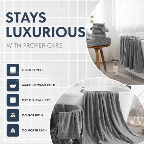 8-Piece Premium Towel Set for Bathroom|2 Oversized Large Bath Sheet,2 Hand Towels,4 Washcloths|Soft Cozy Highly Absorbent Fast Dry Microfiber Towel Set for Hotel,Bathroom Essentials,Dark Grey
