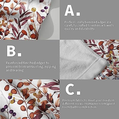 Fall Eucalyptus Hand Towels for Bathroom Set of 2, Orange Blue Gold Leaf Plants Botanical Luxury Towels Soft Quick Dry Super Absorbent Bath Room Kitchen Decor 28 X 14 inch