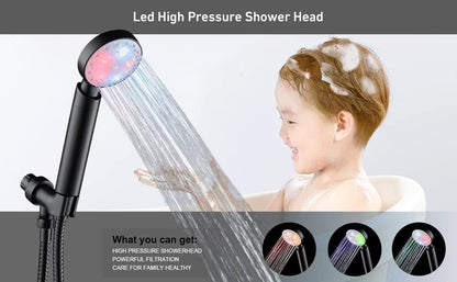 Black Shower Head Filtered Led Showerhead 7 Color Light Change Automatically Filter Filtration Handheld for Dry Skin & Hair