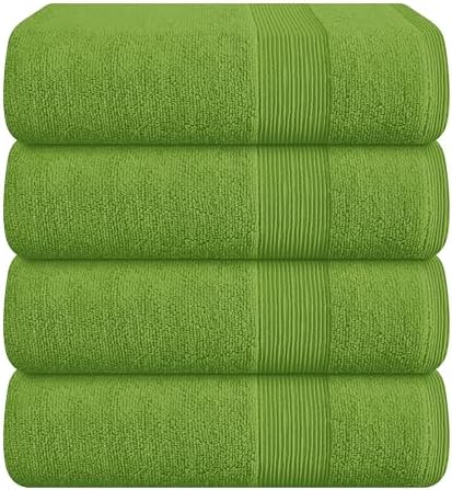 Belizzi Home 4 Pack Bath Towel Set 27x54, 100% Ring Spun Cotton, Ultra Soft Highly Absorbent Machine Washable Hotel Spa Quality Bath Towels for Bathroom, 4 Bath Towels - Green