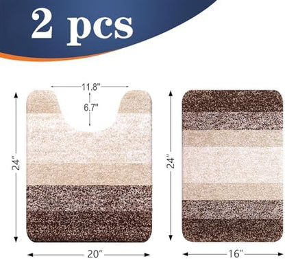 OLANLY Micorfiber Bathroom Rug Set 2 Piece, 24"x16"+U-Shaped 24"x20"