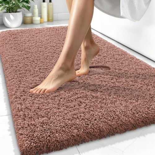 OLANLY Microfiber Bathroom Rugs 34x21, Ultra Soft Absorbent Bath Mat, Mocha