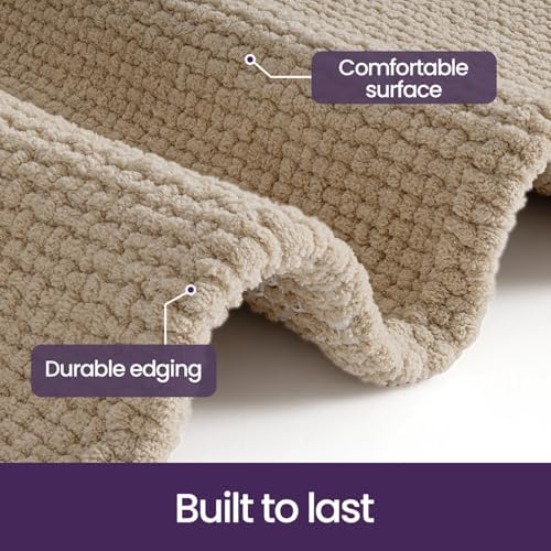 DEXI Chenille Bath Mat 43x24, Soft Absorbent Bathroom Rugs, Beige