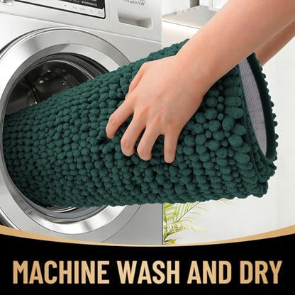 OLANLY Thick Chenille Absorbent Bathroom Rugs Mat 30x20, Blackish Green