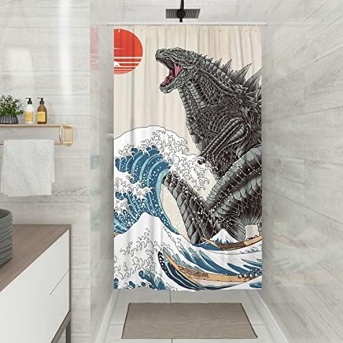 Funny Small Shower Stall Curtain Set, Fun Anime Monster Narrow Stand up Shower Curtains for Bathroom Cool Asian Japanese Bathroom Decor Polyester Fabric-36" x 72"