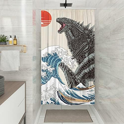 Funny Small Shower Stall Curtain Set, Fun Anime Monster Narrow Stand up Shower Curtains for Bathroom Cool Asian Japanese Bathroom Decor Polyester Fabric-36" x 72"