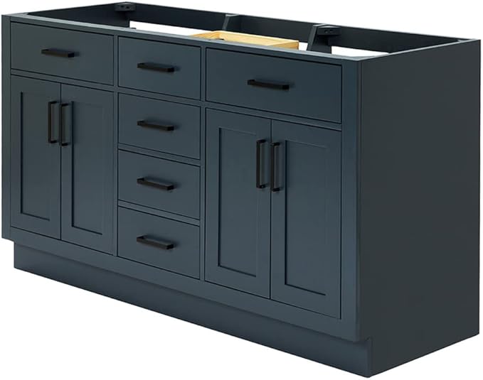 ARIEL Hepburn 60-inch Bathroom Vanity Base Cabinet,Solid Wood, 4 Soft Closing Doors, 6 Dovetail Drawers, Midnight Blue