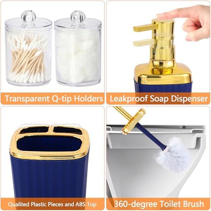 9 PCS Navyblue Bathroom Accessories Set with Trash Can Bathroom Accessory