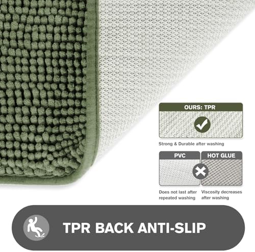Bathroom Runner Rug 24 x 60 Inch – Extra Large Long Bath Mat | Absorbent and Washable Thick Chenille Bath Rug Non-Slip Runner Rug for Bathroom, Shower, Sink(Loden Green)