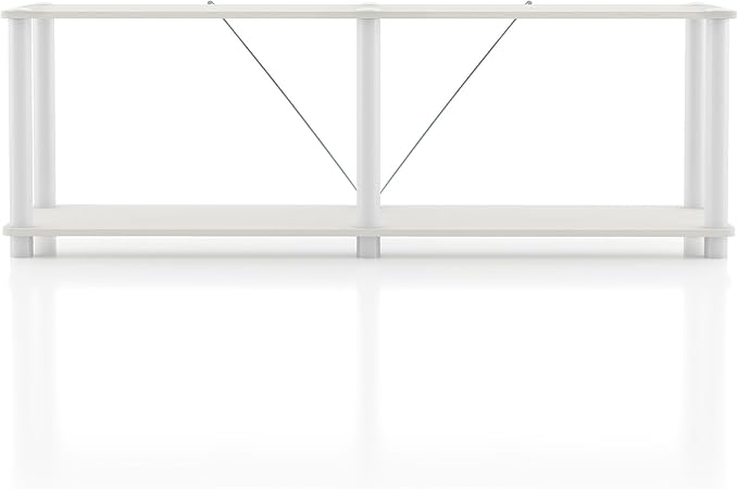 Homes: Inside + Out Apexa Modern 2-Tier Extra Wide Shelving Units, Collectibles Display Shelves, Easy Assembly Low Shelf, Home Storage Organizer for Living Room, Bedroom, Office, White