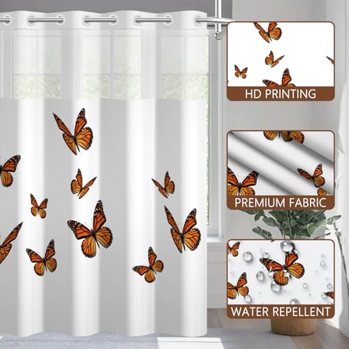 No Hook Shower Curtain with Snap in Liner 71x74 Inch