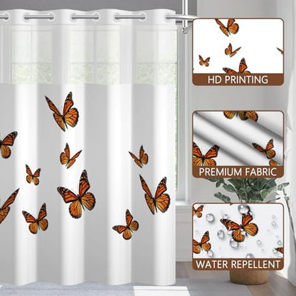 No Hook Shower Curtain with Snap in Liner 71x74 Inch