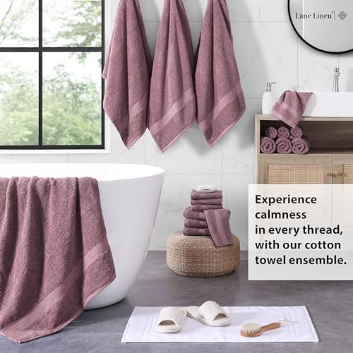 LANE LINEN Bath Towel Set Absorbent Quick Dry 100% Cotton - Wishful Mauve