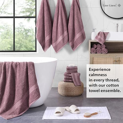 LANE LINEN Bath Towel Set Absorbent Quick Dry 100% Cotton - Wishful Mauve