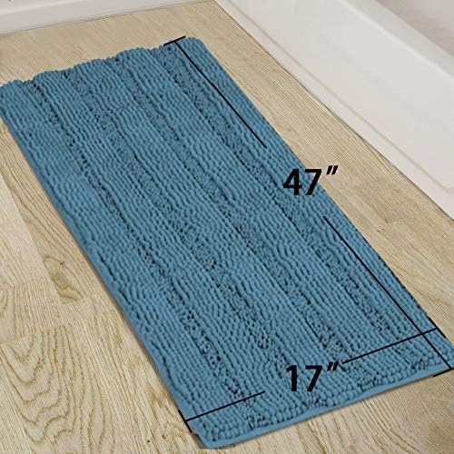 Turquoize Bathroom Runner Rug 17"x47", Soft Absorbent Chenille Bath Rug