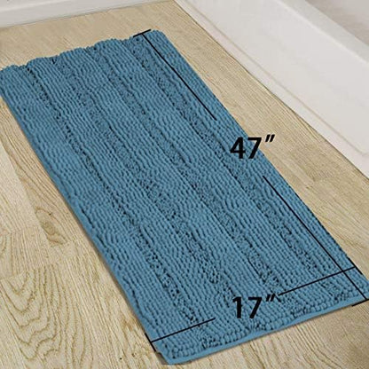Turquoize Bathroom Runner Rug 17"x47", Soft Absorbent Chenille Bath Rug