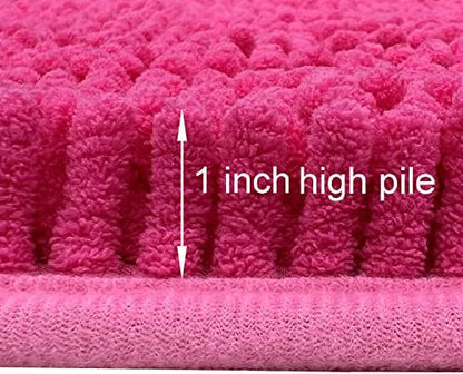 Bathroom Rugs Set 2 Piece Bathroom Sets Bath Rugs Non Slip Bath Mats for Bathrooms, Thick Soft Chenille Bath Rug Set, Bathtub Mat, Ultra Absorbent Baths Carpet, Shaggy Bathrooms Floor Mat, Hot Pink