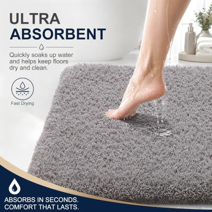 OLANLY Microfiber Bathroom Rugs 34x21, Ultra Soft Bath Mat, Light Grey