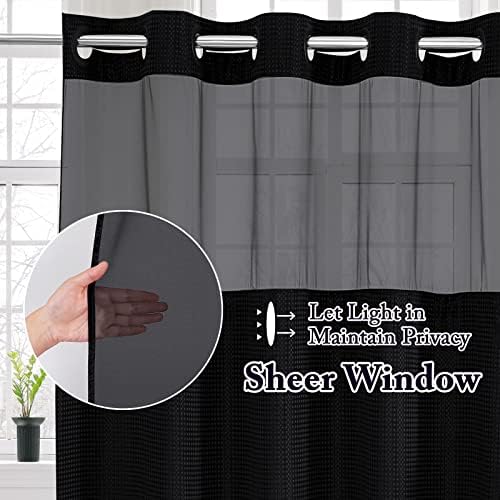 Gibelle No Hook Cloth Black Shower Curtain with Liner, 72x80
