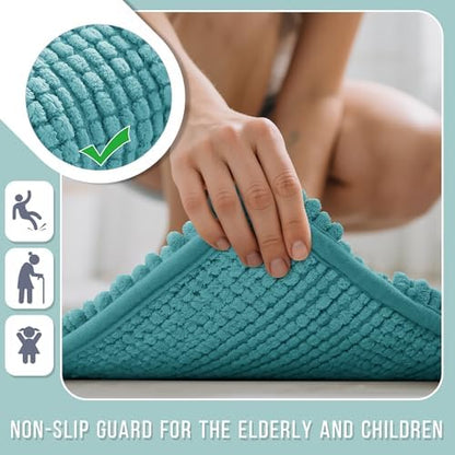 Yimobra Bathroom Rug Mat 36 x 24, Non Slip and Super Absorbent Bath Mat,Machine Washable Quick Dry,Ultra Plush Chenille Shower Rugs for Bathroom Floor Sink Tub and Shower Outside,Teal Blue